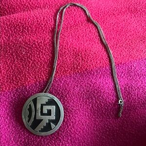 Sterling Silver Black Inlay Round Pendant Necklace - Women